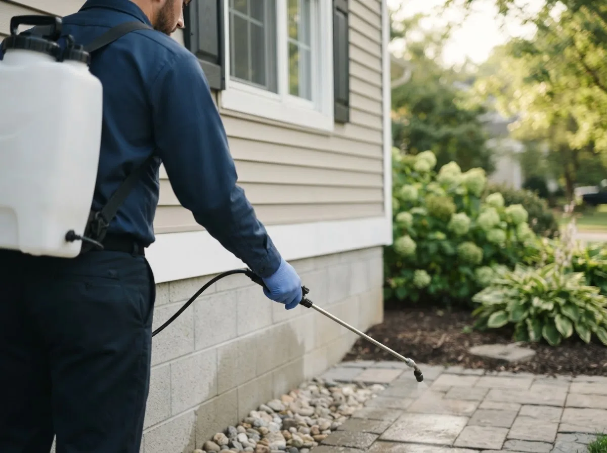 Pest control technician inspecting a home in Rochester, MN